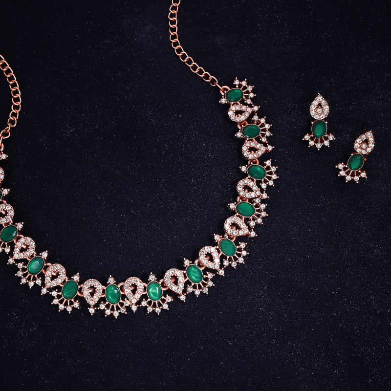 Tehzeeb Creations Green Colour Ad Studded Necklace Jewellery Set With Matching Earrings For Women And Girls Tehzeeb Creations