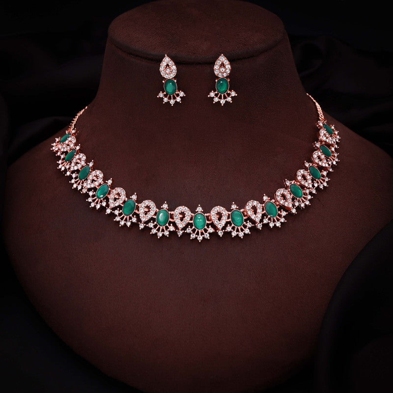 Tehzeeb Creations Green Colour Ad Studded Necklace Jewellery Set With Matching Earrings For Women And Girls Tehzeeb Creations