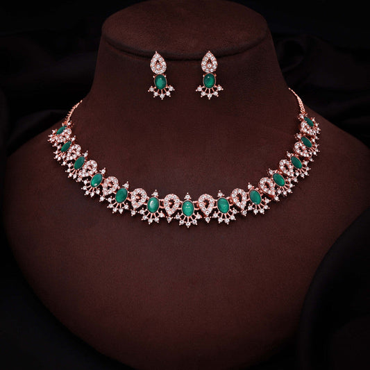 Tehzeeb Creations Green Colour Ad Studded Necklace Jewellery Set With Matching Earrings For Women And Girls Tehzeeb Creations