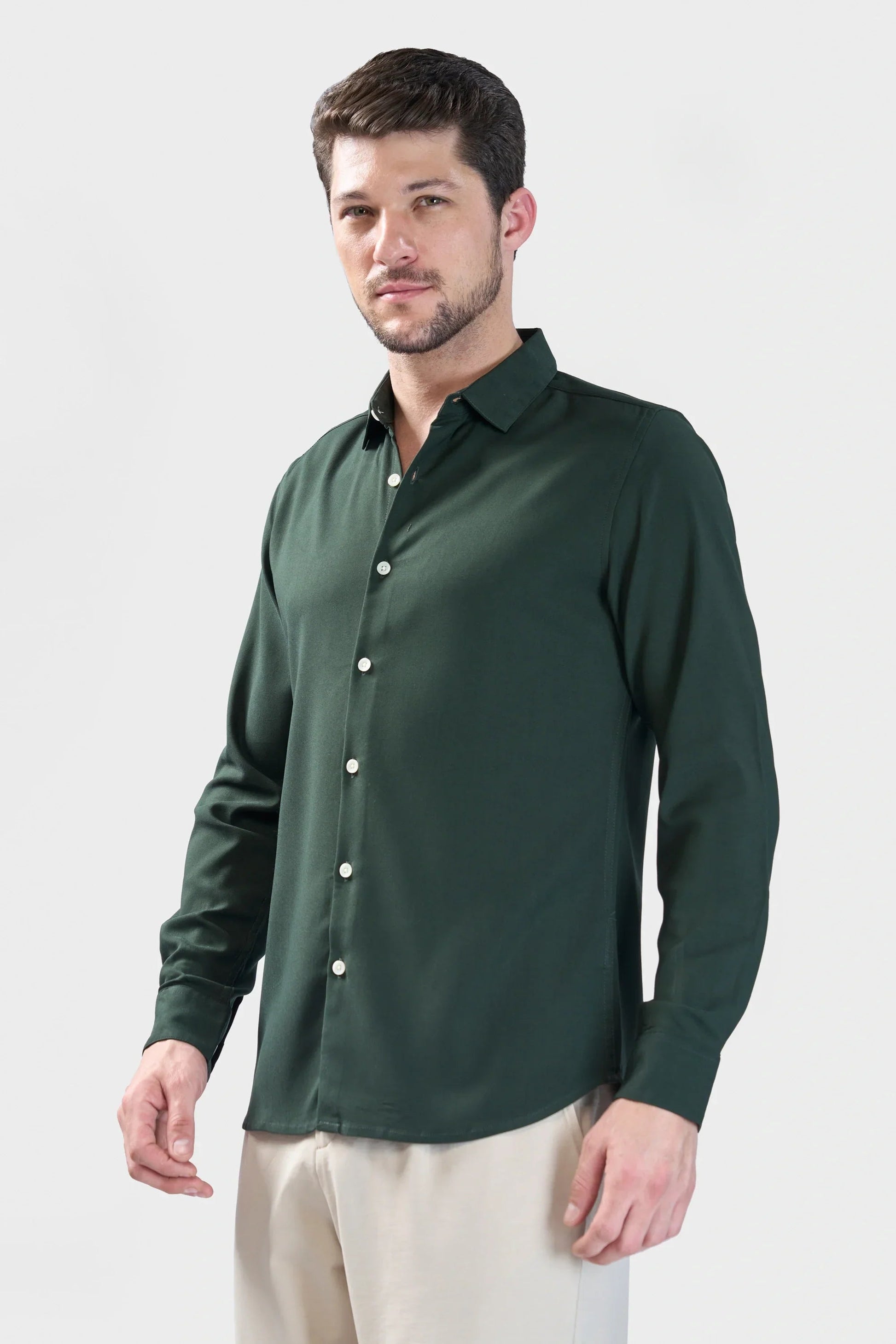 Xkind Bottle Green Plain Slim Fit Shirt  Grab2Buy Xkind Grab2Buy