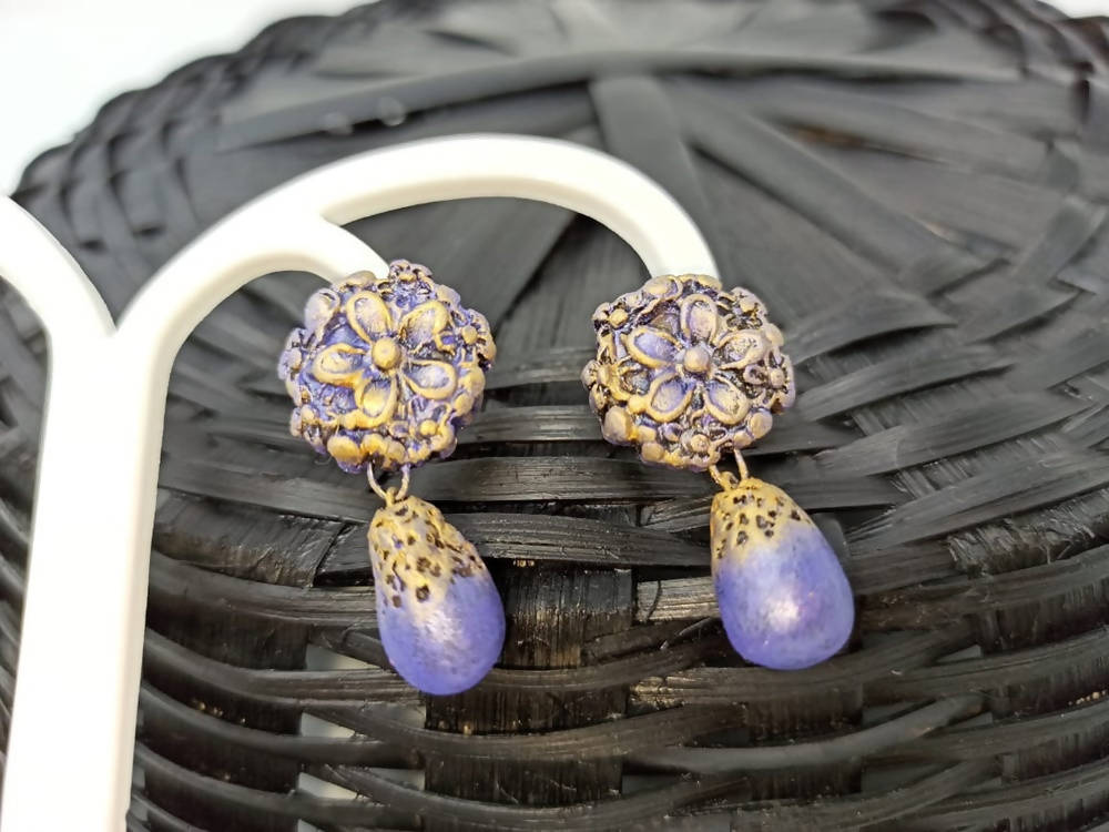 Terracotta Flower Stud With Waterdrop Earrings 
