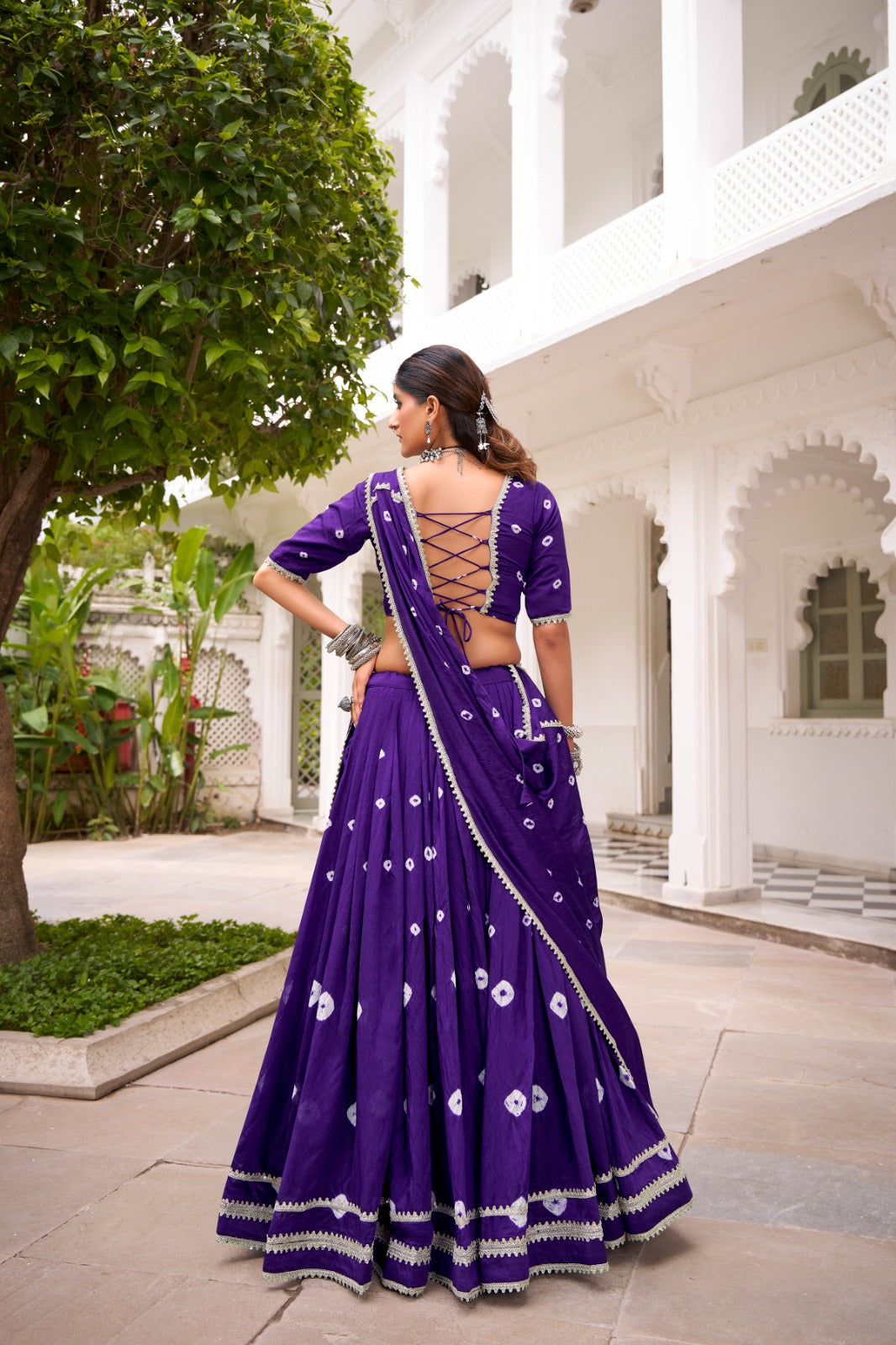 Lorenvalley Fashion Purple Pure Chanderi Bandhej Print With Lace Touch Up Lehenga Choli with Dupatta 