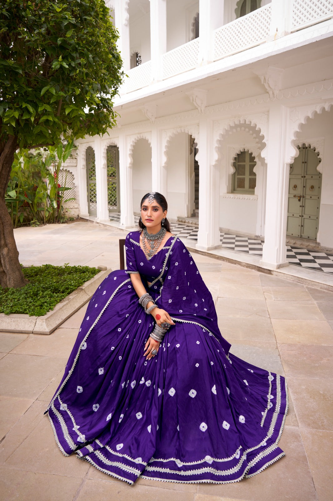 Lorenvalley Fashion Purple Pure Chanderi Bandhej Print With Lace Touch Up Lehenga Choli with Dupatta 