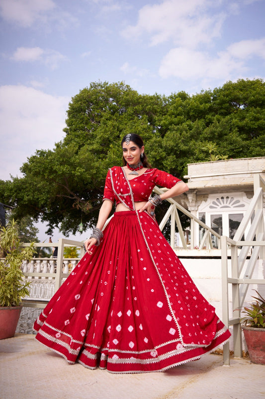 Lorenvalley Fashion Red Pure Chanderi Bandhej Print With Lace Touch Up Lehenga Choli with Dupatta 
