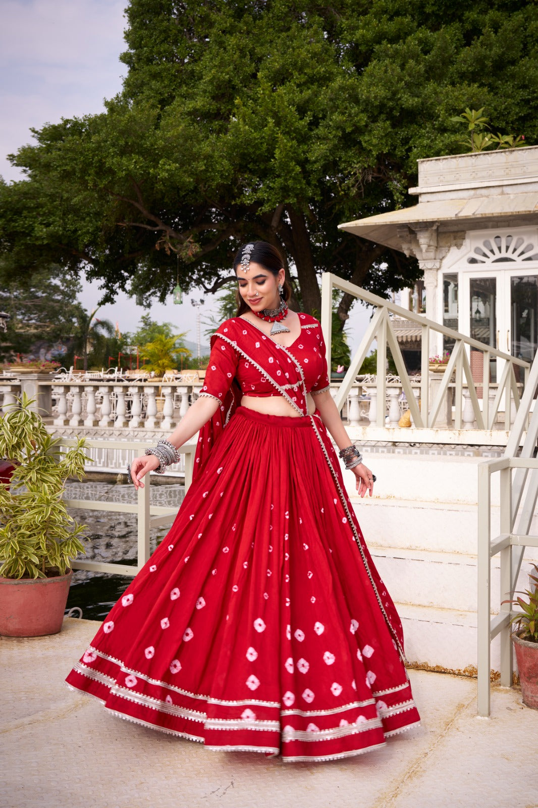 Lorenvalley Fashion Red Pure Chanderi Bandhej Print With Lace Touch Up Lehenga Choli with Dupatta 
