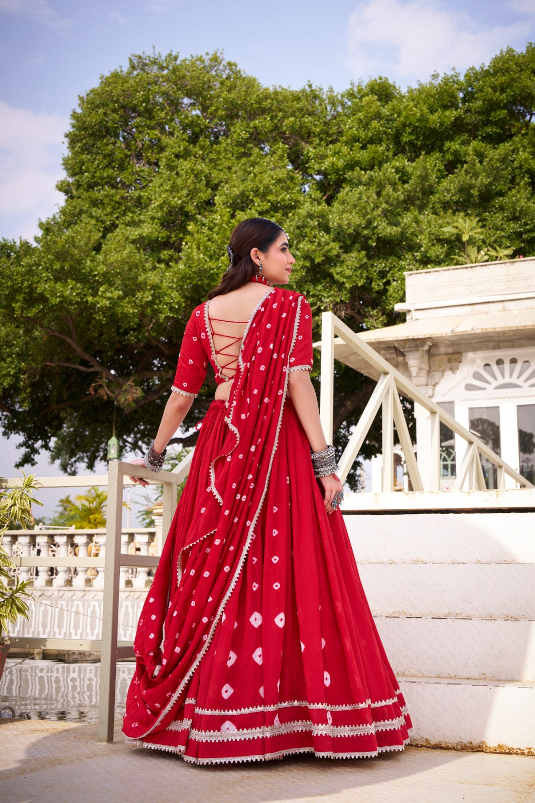 Lorenvalley Fashion Red Pure Chanderi Bandhej Print With Lace Touch Up Lehenga Choli with Dupatta 