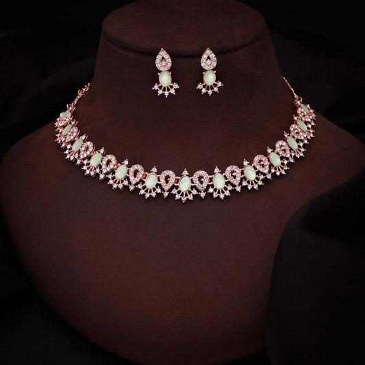 Tehzeeb Creations See Green Colour Ad Studded Necklace Jewellery Set With Matching Earrings For Women And Girls Tehzeeb Creations