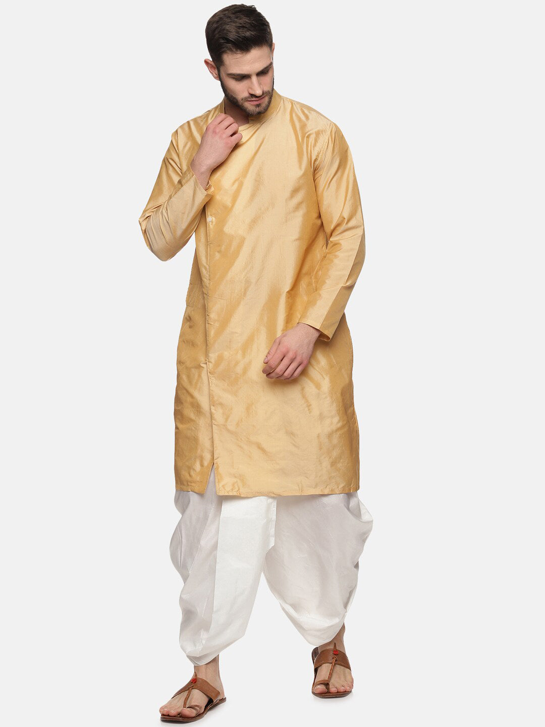 Sethukrishna Men Beige Kurta with Dhoti Pants