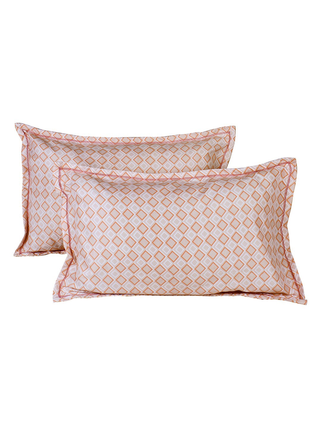 Story@home White & Peach-Coloured 180 TC Queen Bedsheet With 2 Pillow Covers 