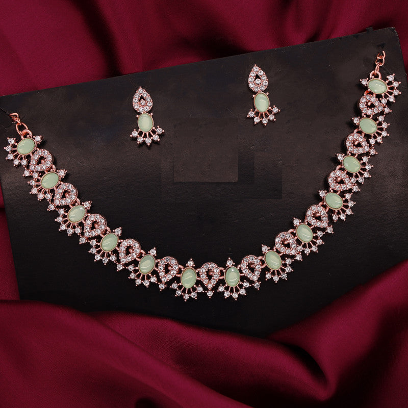 Tehzeeb Creations See Green Colour Ad Studded Necklace Jewellery Set With Matching Earrings For Women And Girls Tehzeeb Creations