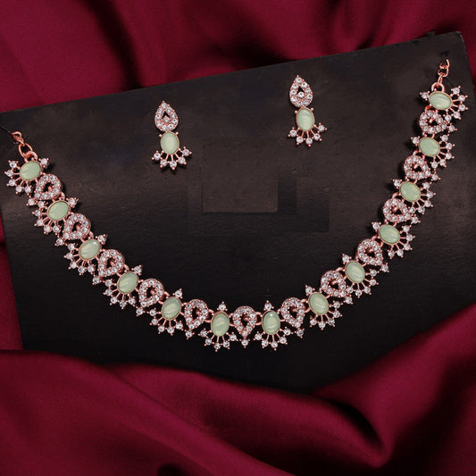 Tehzeeb Creations See Green Colour Ad Studded Necklace Jewellery Set With Matching Earrings For Women And Girls Tehzeeb Creations