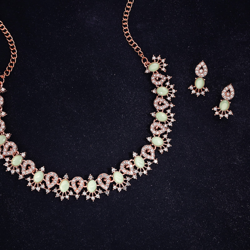 Tehzeeb Creations See Green Colour Ad Studded Necklace Jewellery Set With Matching Earrings For Women And Girls Tehzeeb Creations