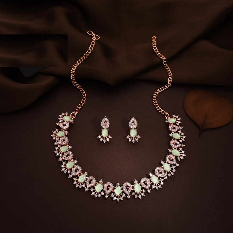 Tehzeeb Creations See Green Colour Ad Studded Necklace Jewellery Set With Matching Earrings For Women And Girls Tehzeeb Creations