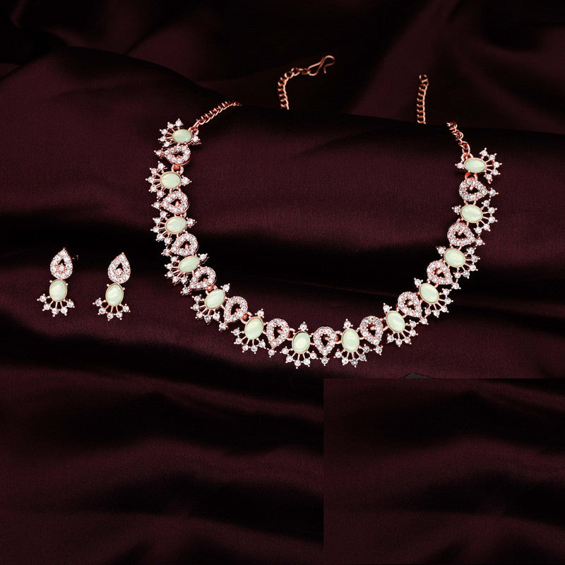 Tehzeeb Creations See Green Colour Ad Studded Necklace Jewellery Set With Matching Earrings For Women And Girls Tehzeeb Creations