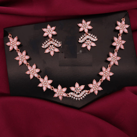 Tehzeeb Creations Baby Pink Colour Star Design Stone Studded Necklace With Earrings Tehzeeb Creations