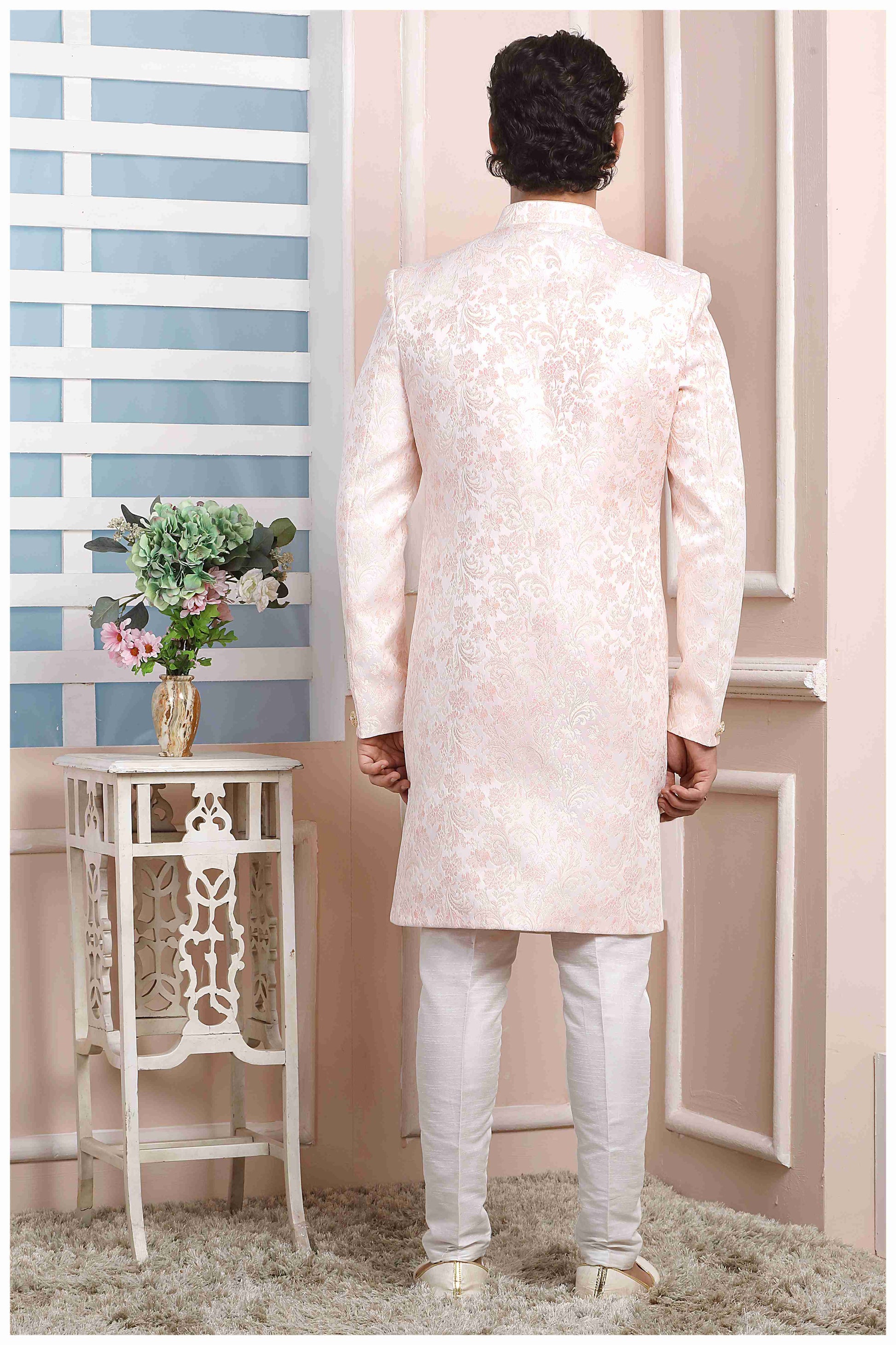 Raivat Ethnic Jacquard Silk Thread Work Indo Western In Pink Colour