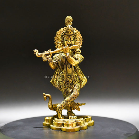 Divine Grace: Krishna Standing Brass Idol - Bringing the Spiritual Presence of Krishna - 1