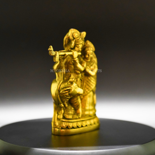 Radha Krishna with Cow Brass Idol - Symbol of Divine Love - 2
