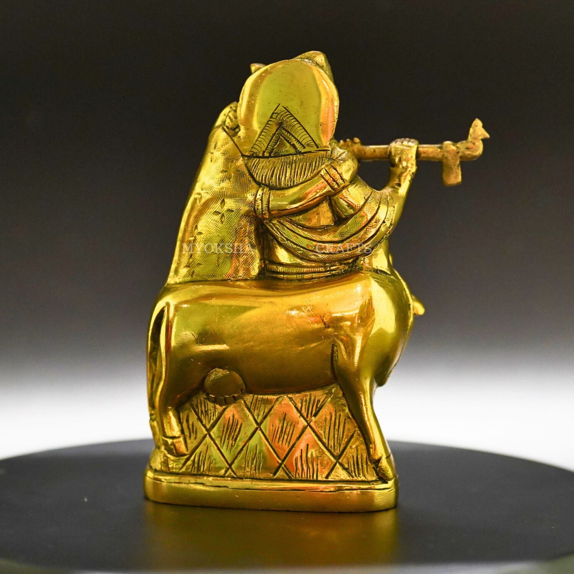Radha Krishna with Cow Brass Idol - Symbol of Divine Love - 3