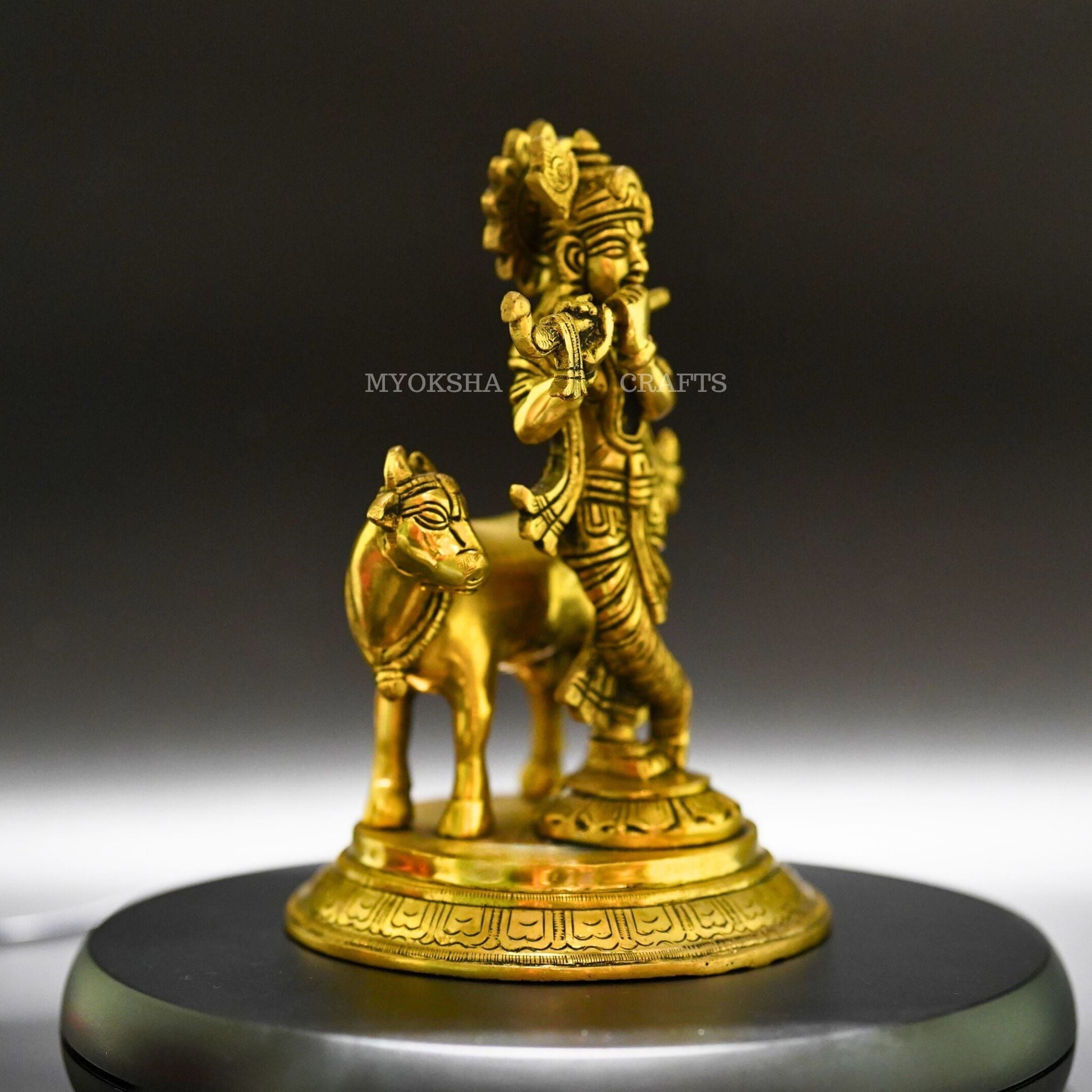 Gopala Krishna with Cow Brass Idol - Embrace Divine Abundance - 2