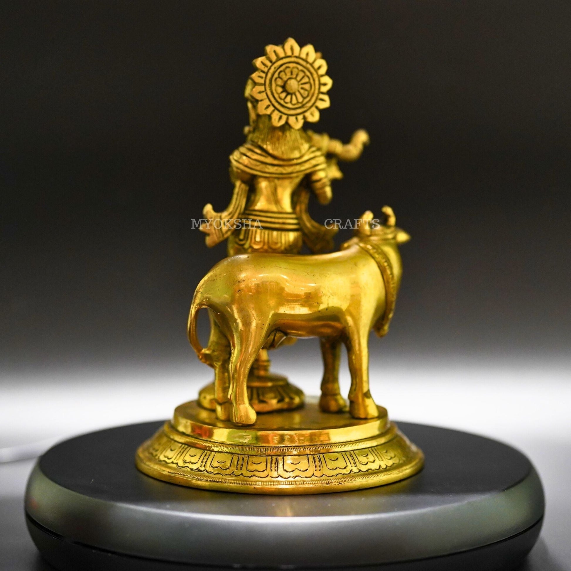 Gopala Krishna with Cow Brass Idol - Embrace Divine Abundance - 3