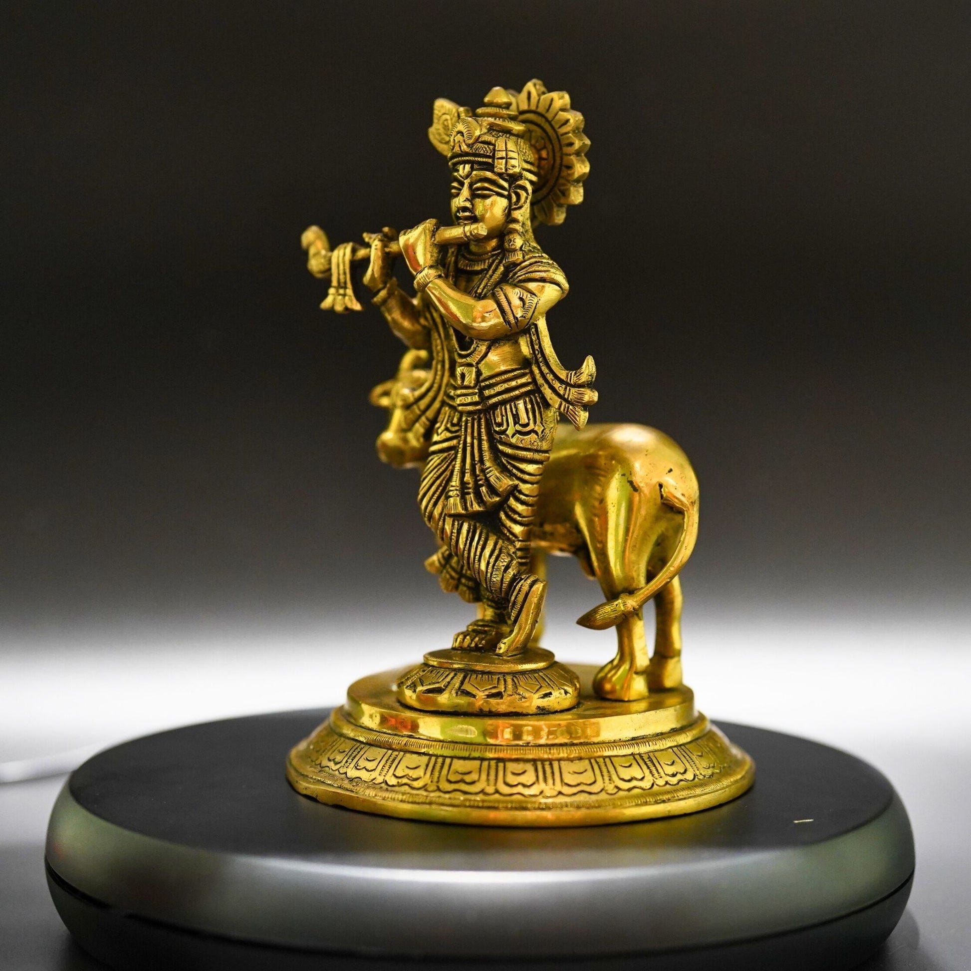 Gopala Krishna with Cow Brass Idol - Embrace Divine Abundance - 4
