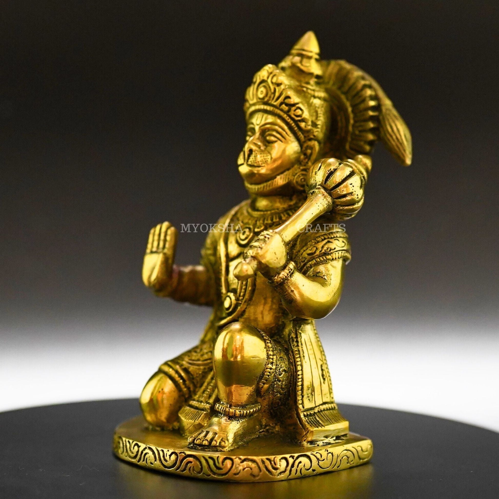 Sacred Guardian Antique Hanuman Blessing Brass Idol - A Divine Remembrance - 4