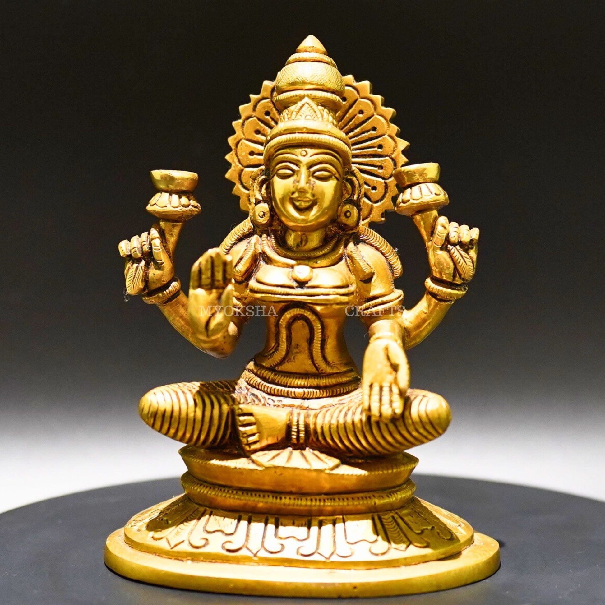 Brass Lakshmi Sitting - Goddess of Prosperity and Abundance - 1