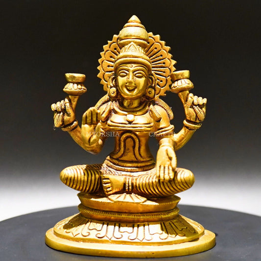 Brass Lakshmi Sitting - Goddess of Prosperity and Abundance - 1