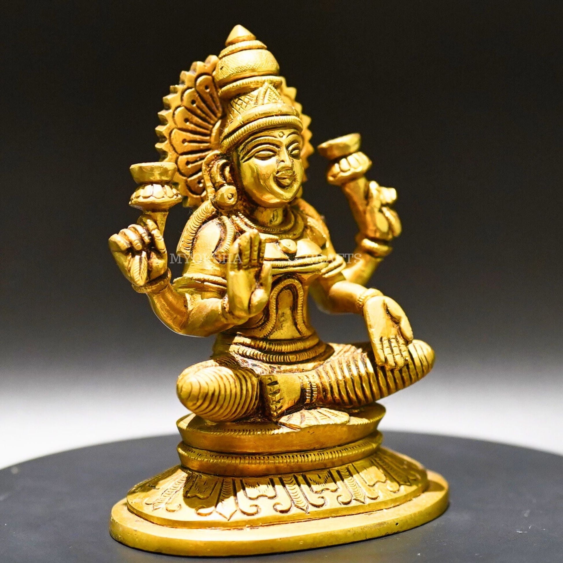 Brass Lakshmi Sitting - Goddess of Prosperity and Abundance - 2