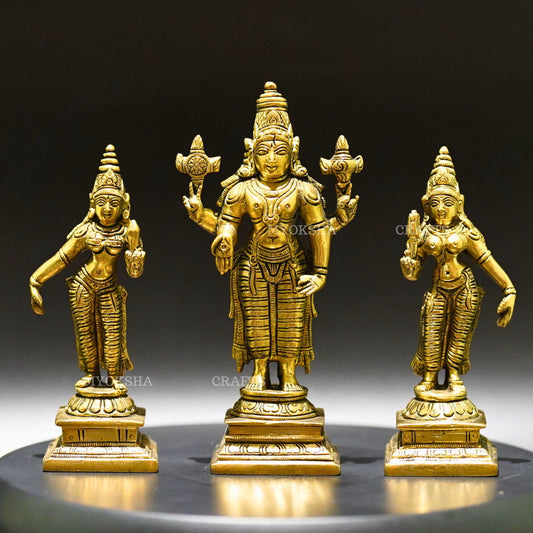 Brass Sri Devi and Bhudevi - Divine Goddesses of Harmony and Abundance - 1
