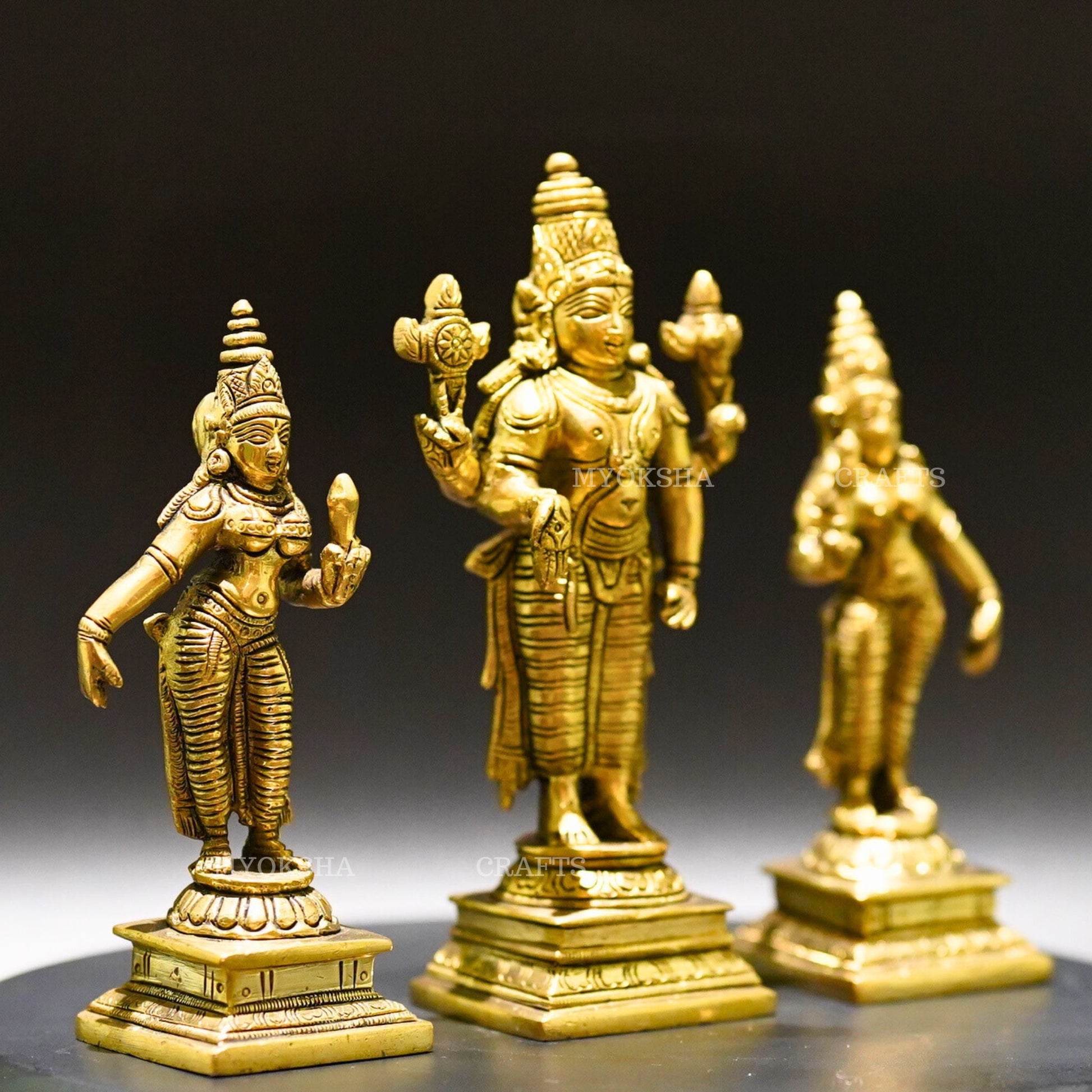 Brass Sri Devi and Bhudevi - Divine Goddesses of Harmony and Abundance - 2