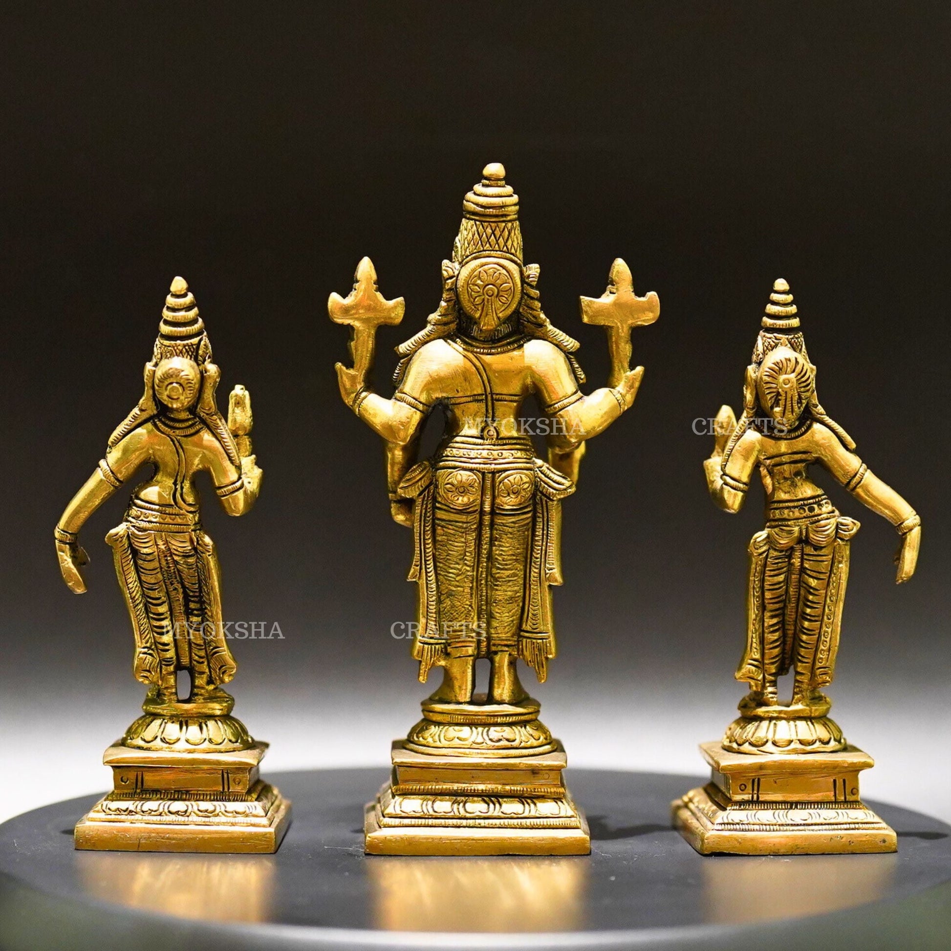 Brass Sri Devi and Bhudevi - Divine Goddesses of Harmony and Abundance - 3