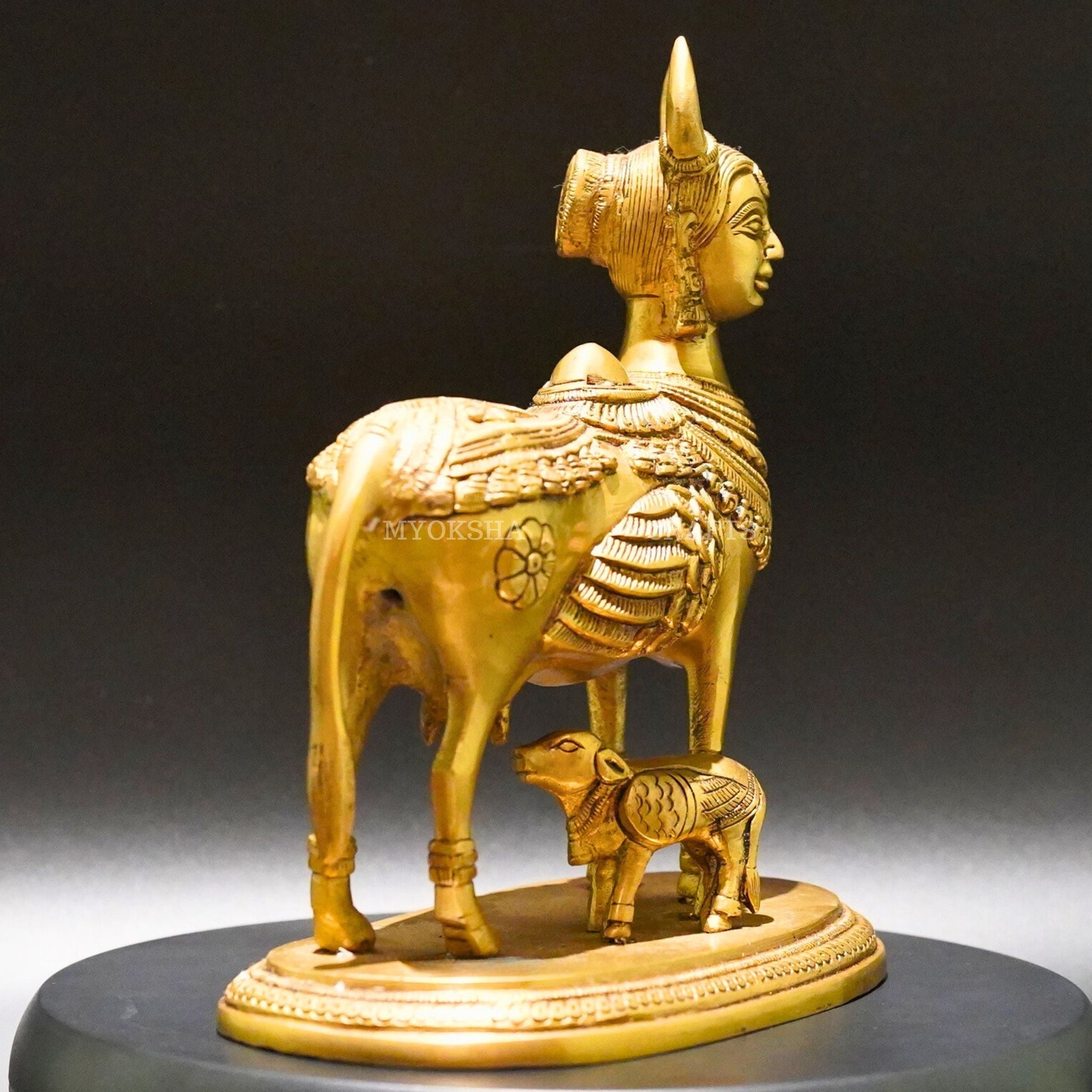 Brass Kamadhenu with Calf Idol - Divine Source of Fulfillment and Nourishment - 2