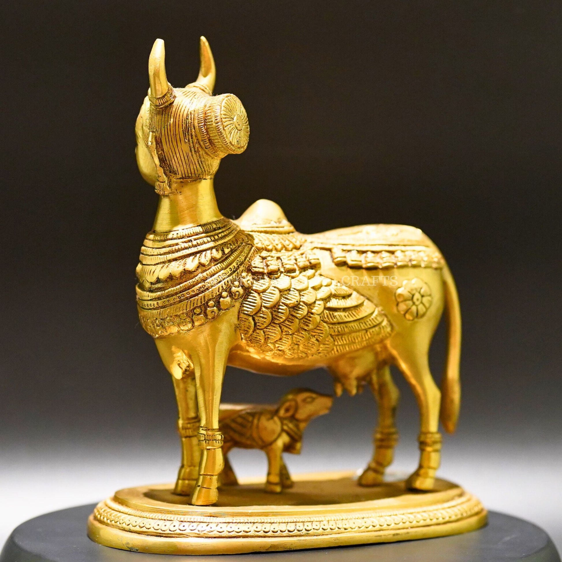 Brass Kamadhenu with Calf Idol - Divine Source of Fulfillment and Nourishment - 3
