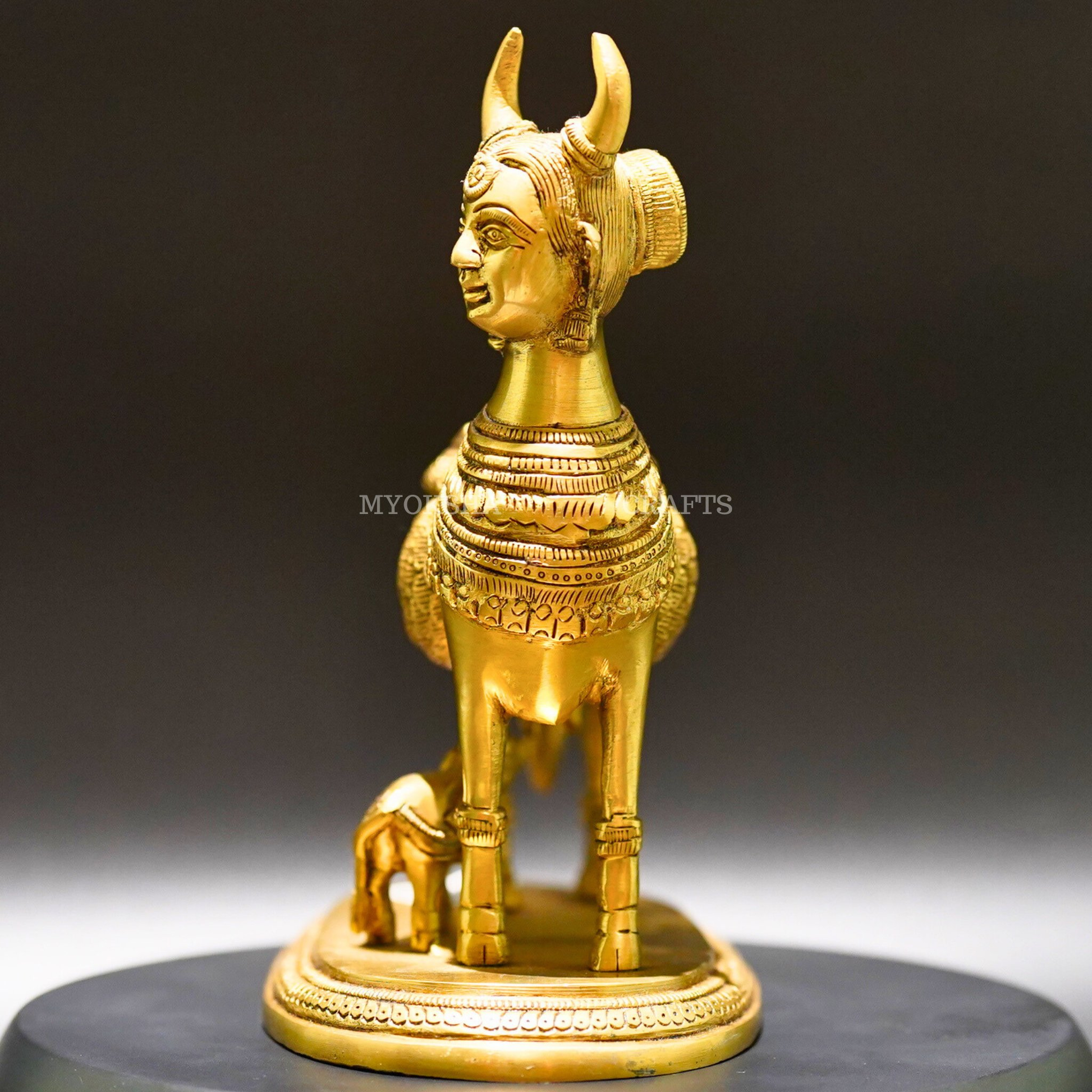 Brass Kamadhenu with Calf Idol - Divine Source of Fulfillment and Nourishment - 4