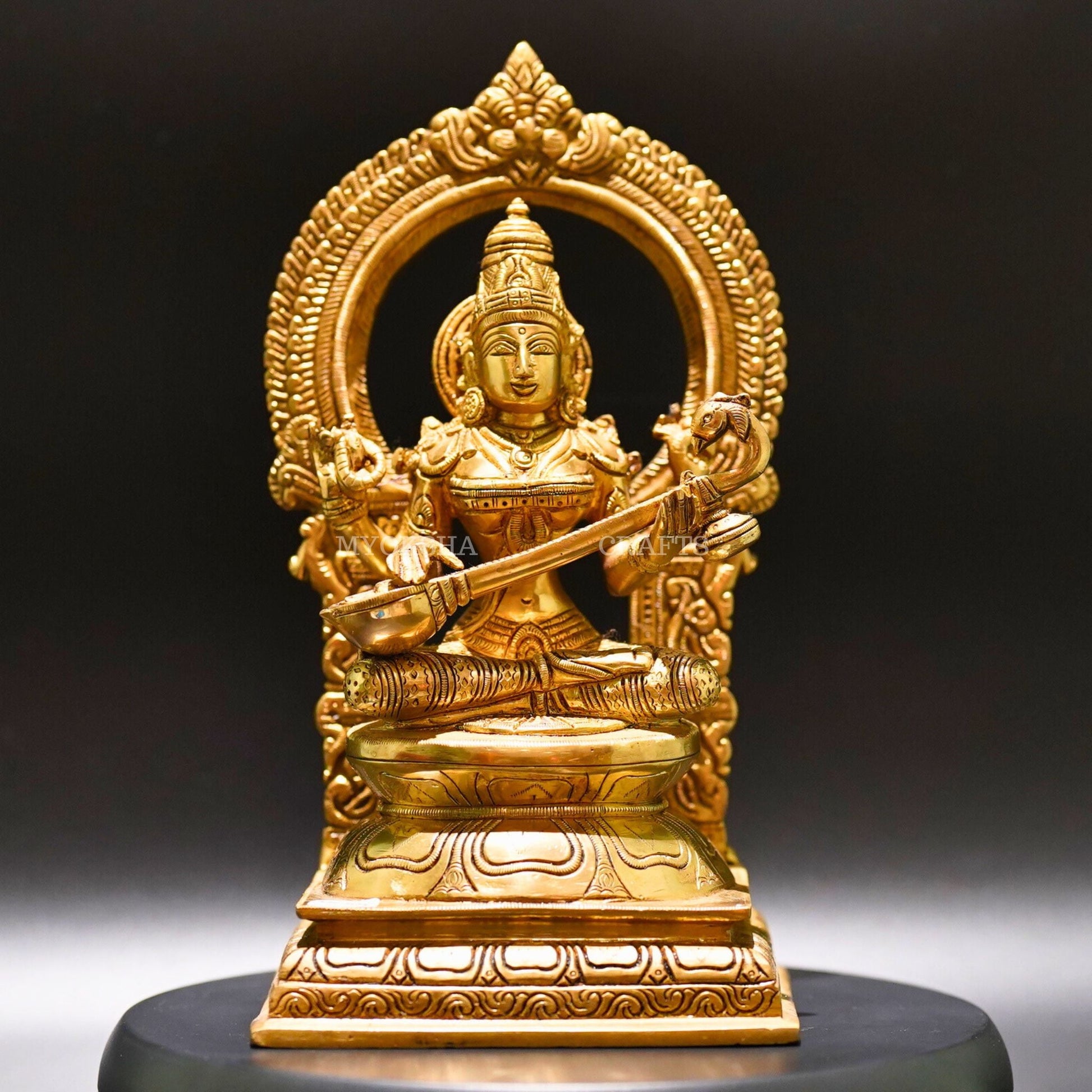 Brass Saraswati Devi Idol - Divine Source of Knowledge and Creativity - 1