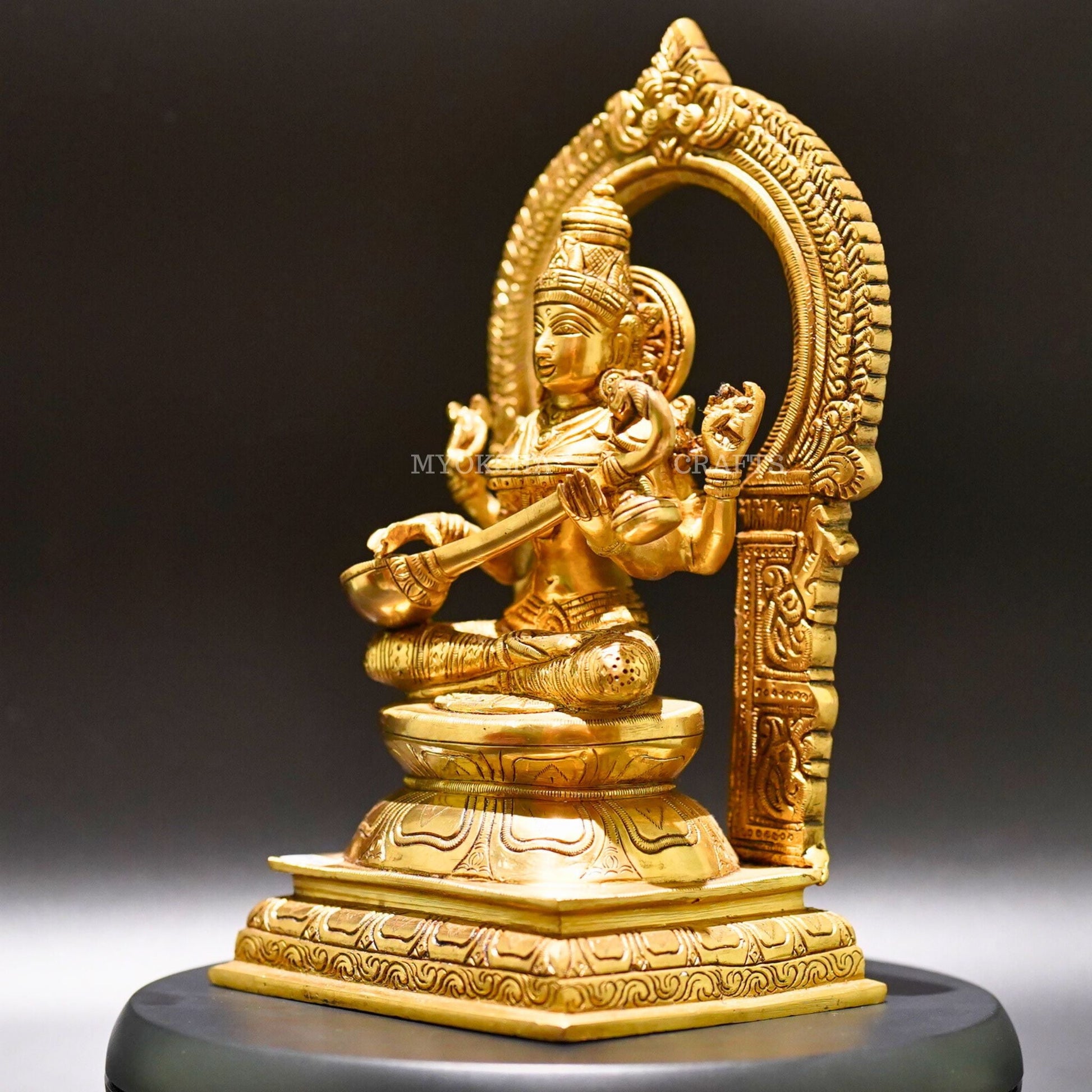 Brass Saraswati Devi Idol - Divine Source of Knowledge and Creativity - 4