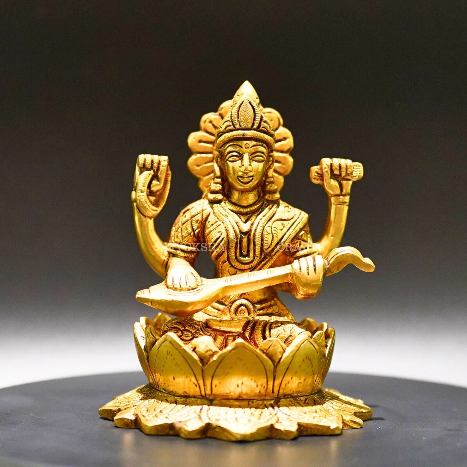 Brass Saraswati Idol - Embodiment of Knowledge and Artistic Inspiration" - 1