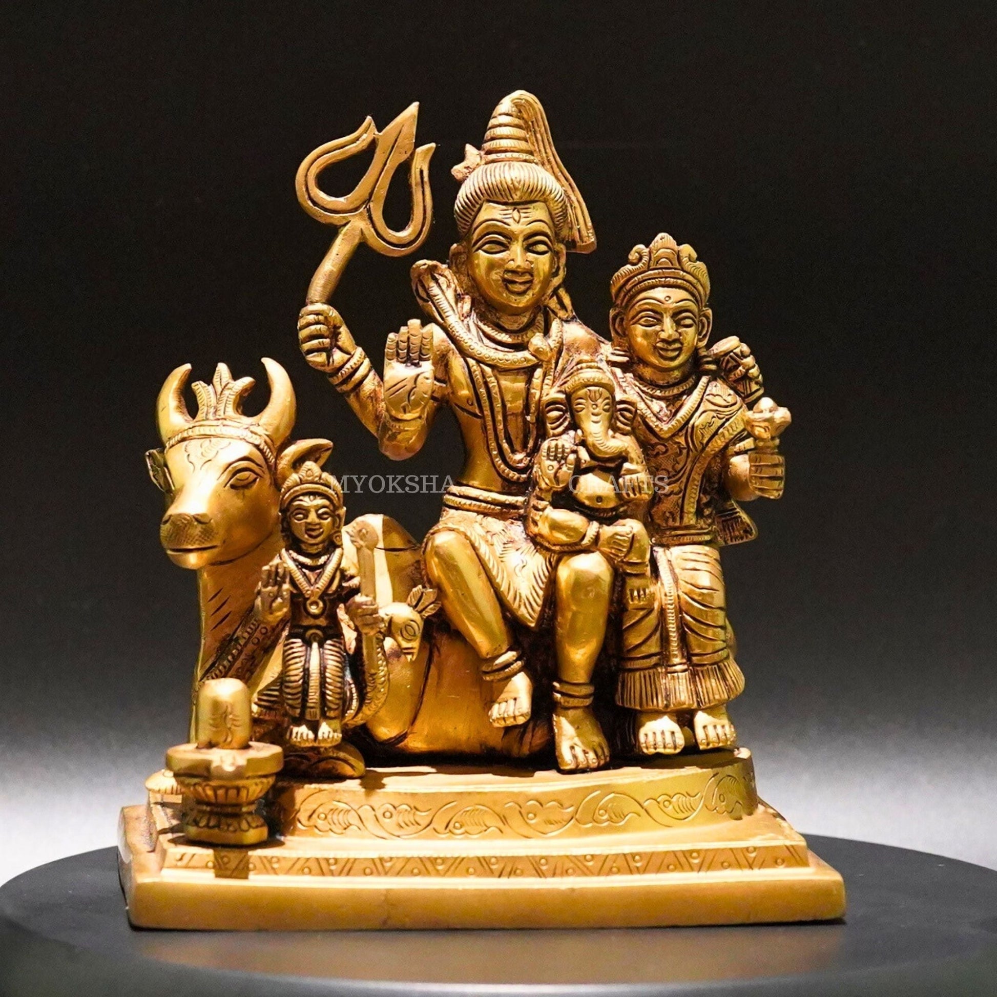 Brass Shiva Family Statue - Divine Harmony of Lord Shiva, Parvati, and Ganesha - 1