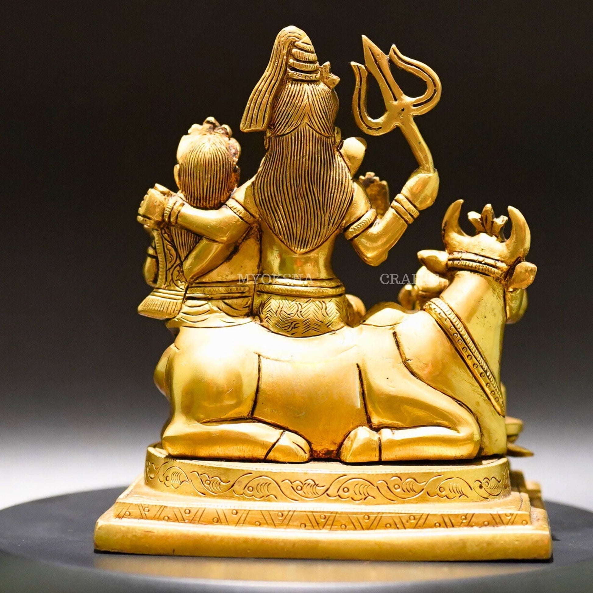 Brass Shiva Family Statue - Divine Harmony of Lord Shiva, Parvati, and Ganesha - 3