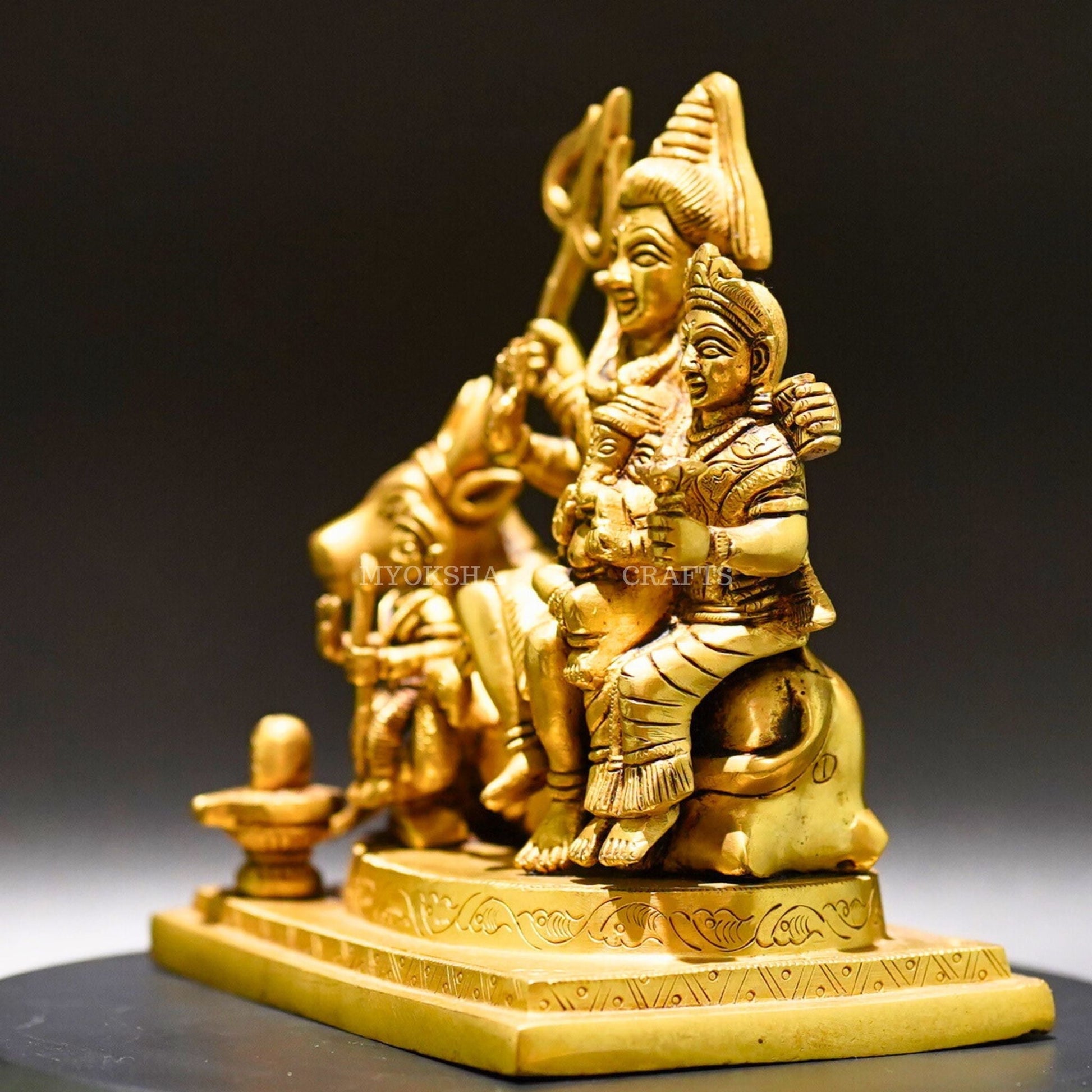 Brass Shiva Family Statue - Divine Harmony of Lord Shiva, Parvati, and Ganesha - 4