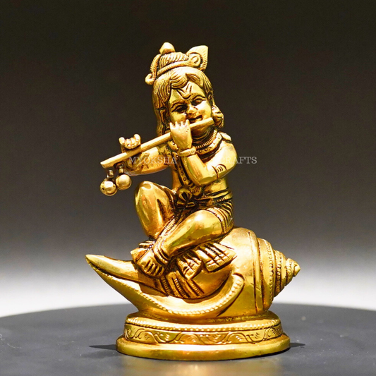 Brass Shank Krishna - Divine Flute Player for Spiritual Seekers - 1