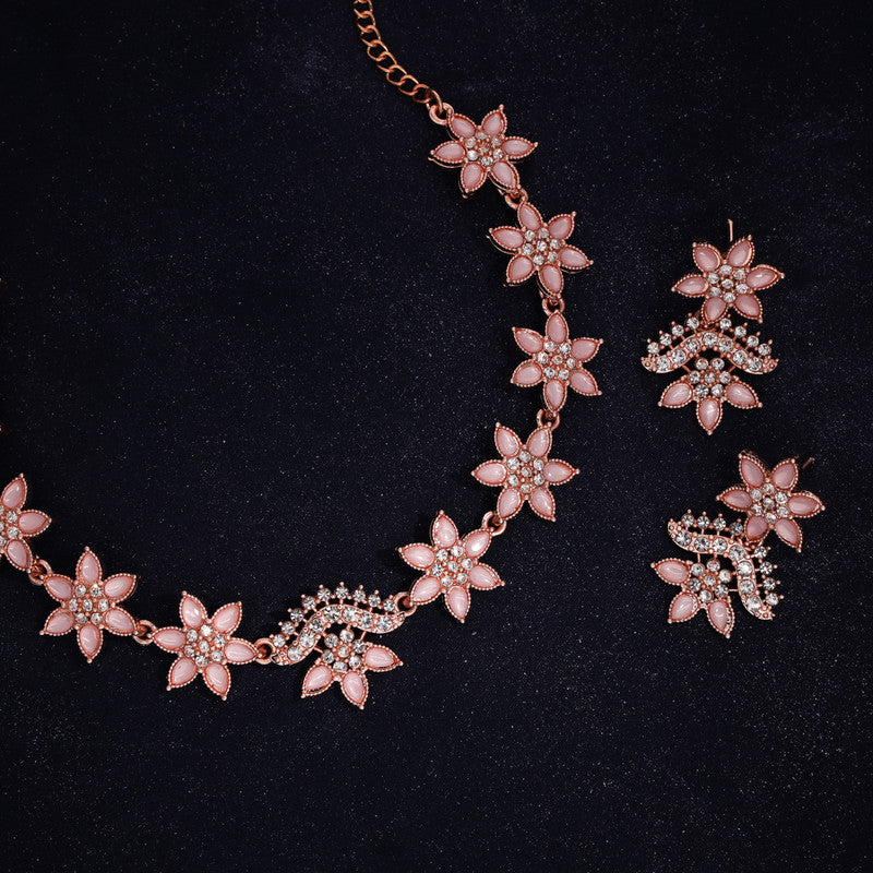 Tehzeeb Creations Baby Pink Colour Star Design Stone Studded Necklace With Earrings Tehzeeb Creations
