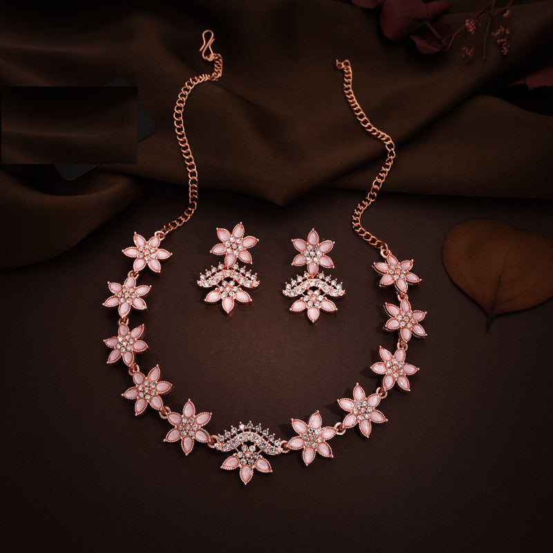 Tehzeeb Creations Baby Pink Colour Star Design Stone Studded Necklace With Earrings Tehzeeb Creations