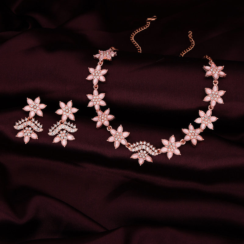 Tehzeeb Creations Baby Pink Colour Star Design Stone Studded Necklace With Earrings Tehzeeb Creations