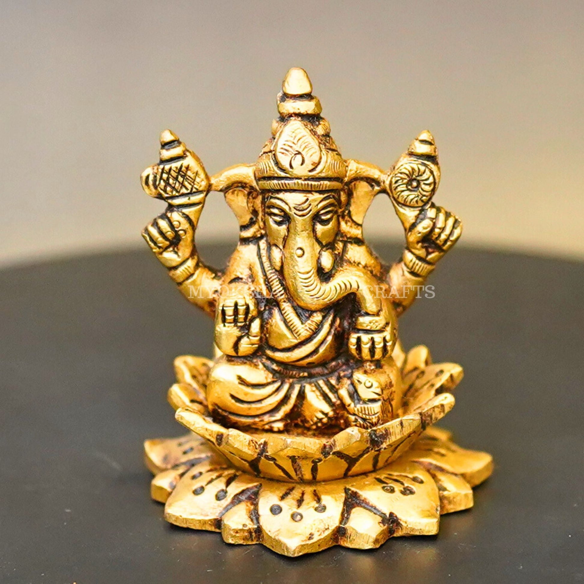 Brass Lotus Ganesha Idol - 1