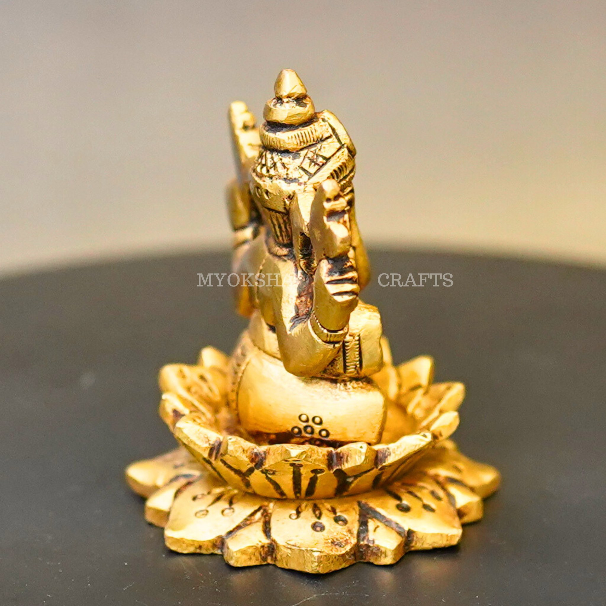 Brass Lotus Ganesha Idol - 2