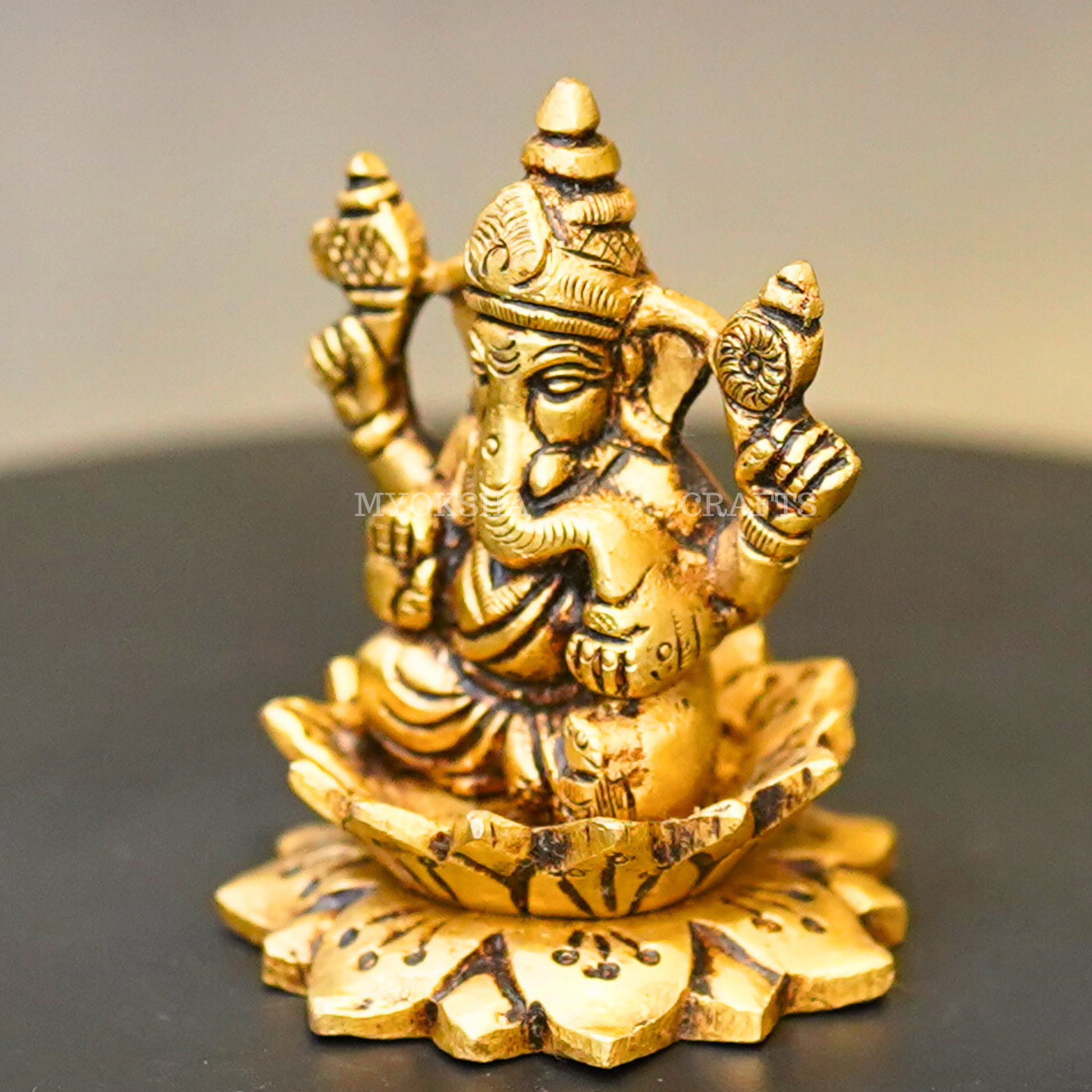 Brass Lotus Ganesha Idol - 4