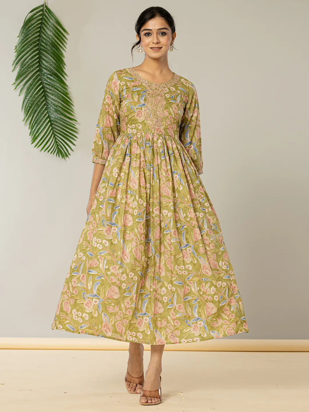 Yufta Green Pure Cotton Dori Embroidery Dress  Grab2Buy Yufta Grab2Buy